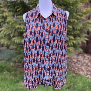 NEW Wildfang The Empower Plissé Button-Up Top Medium – Retro Floral